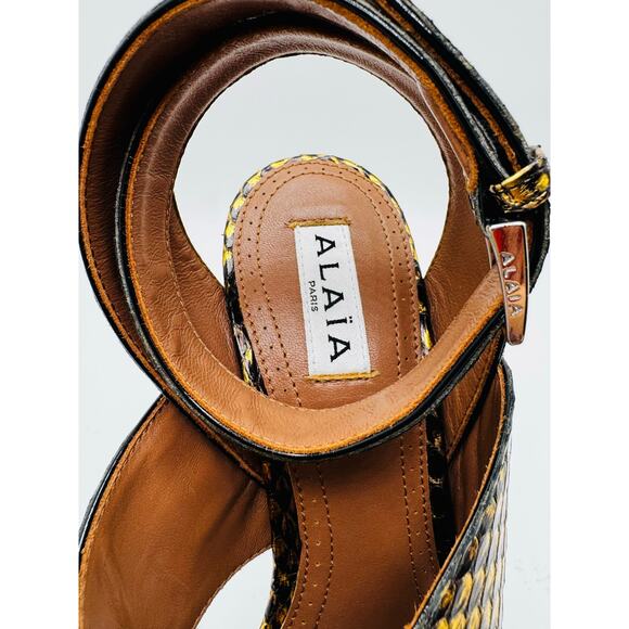 ALAÏA Gold Snakeskin Embossed Leather Platform Sandals Size 36.5 - Picture 10 of 13